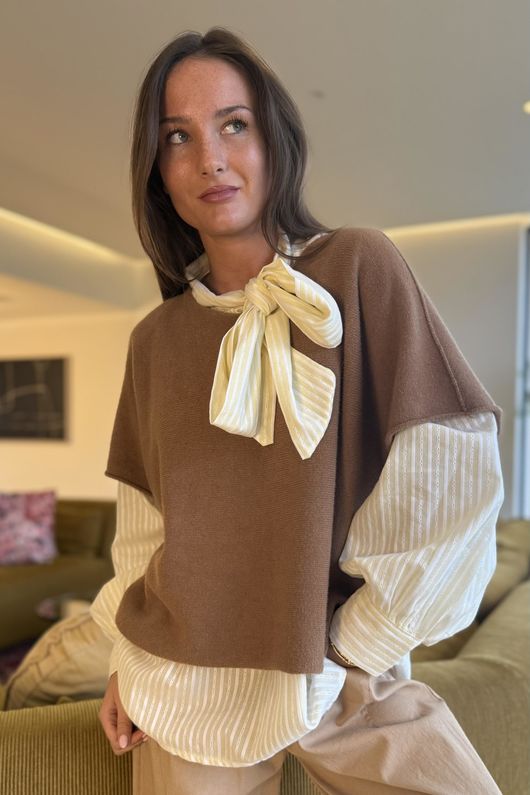 Nantucket Stripe Tie Neck Blouse Lemon